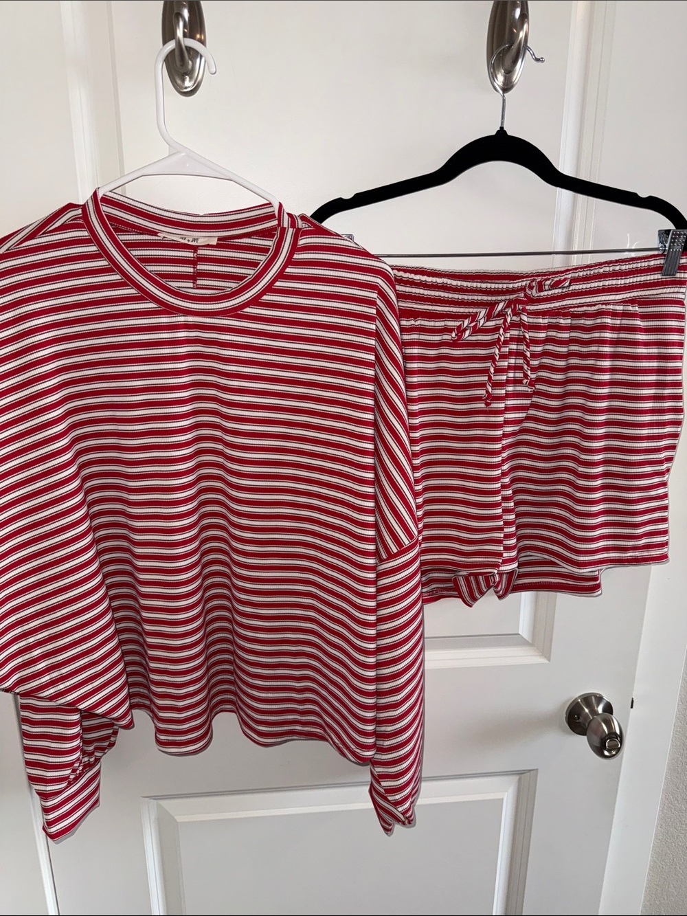 Red & White Striped Long Sleeve And Shorts Set